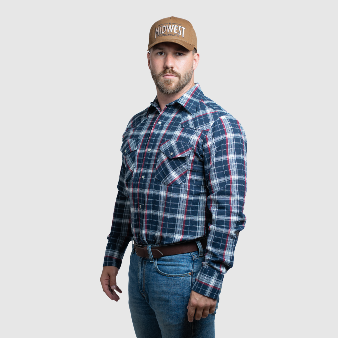 Men's Flannel Snap Shirt - I36V00-41 (Blue)