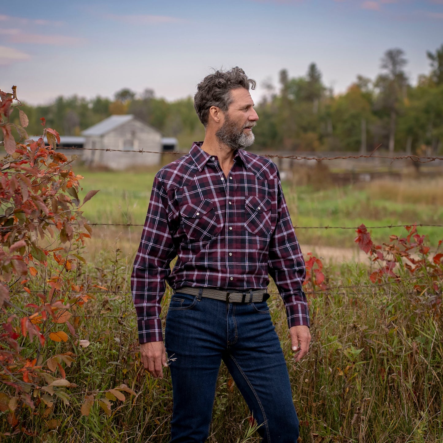 Men's Flannel Western Shirt - I36V00-06 (Wine)