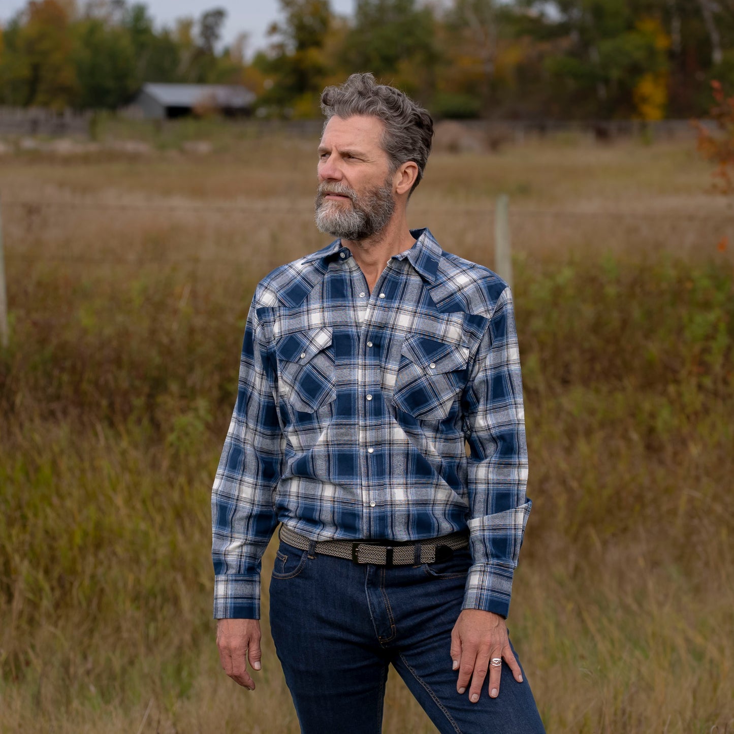 Men's Flannel Western Shirt - I36V00-51 (Dark Royal)