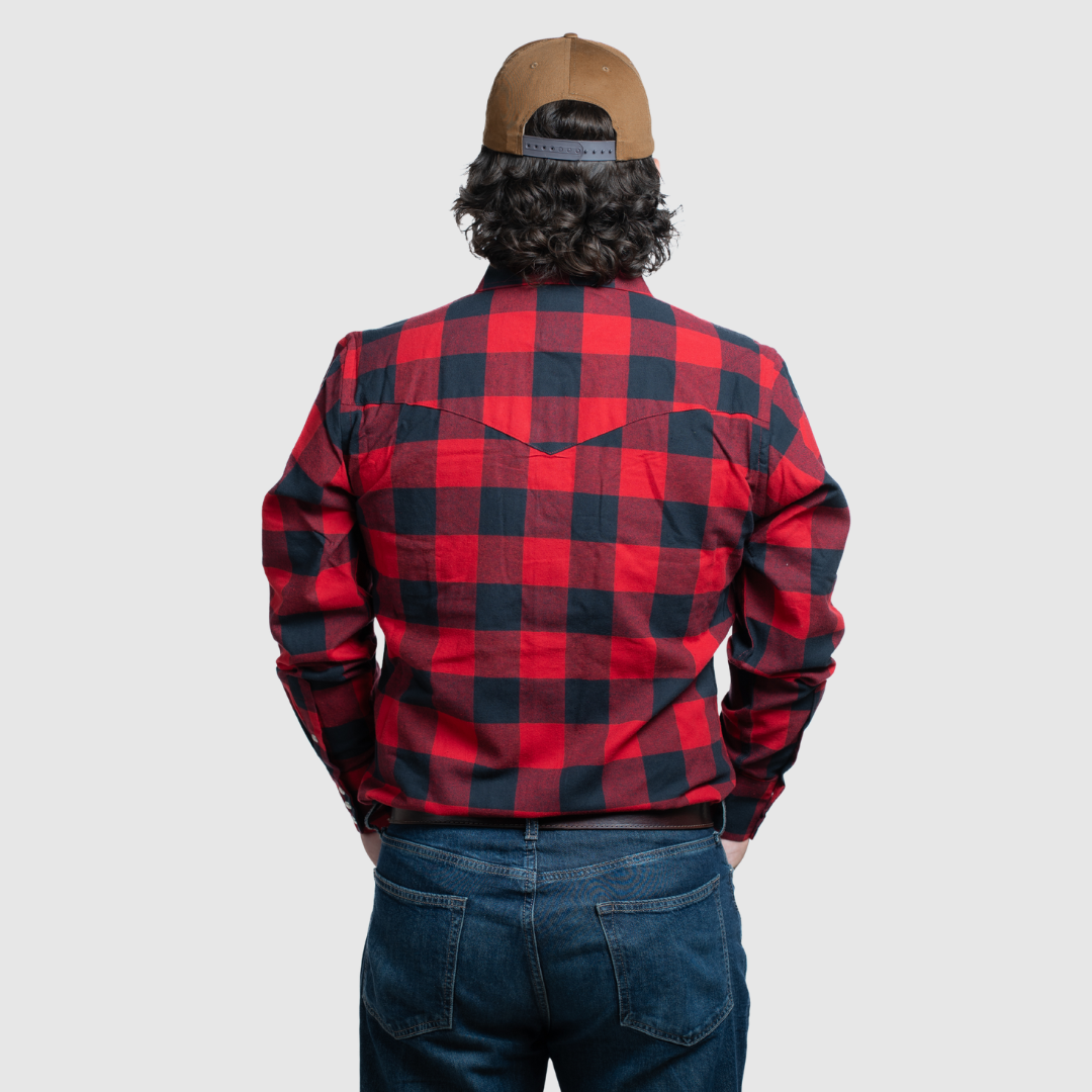 Men's Flannel Snap Shirt - I36V00-76 (Black/Red)