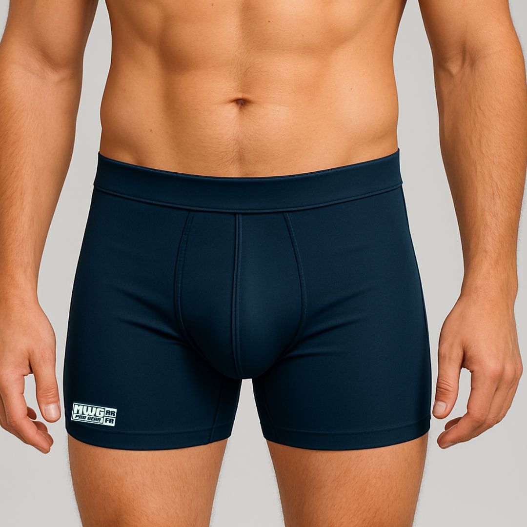 MWG FLEXSAFE Men's FR Boxer Brief. Men's FR Underwear are navy and made with inherently flame resistant fabric.