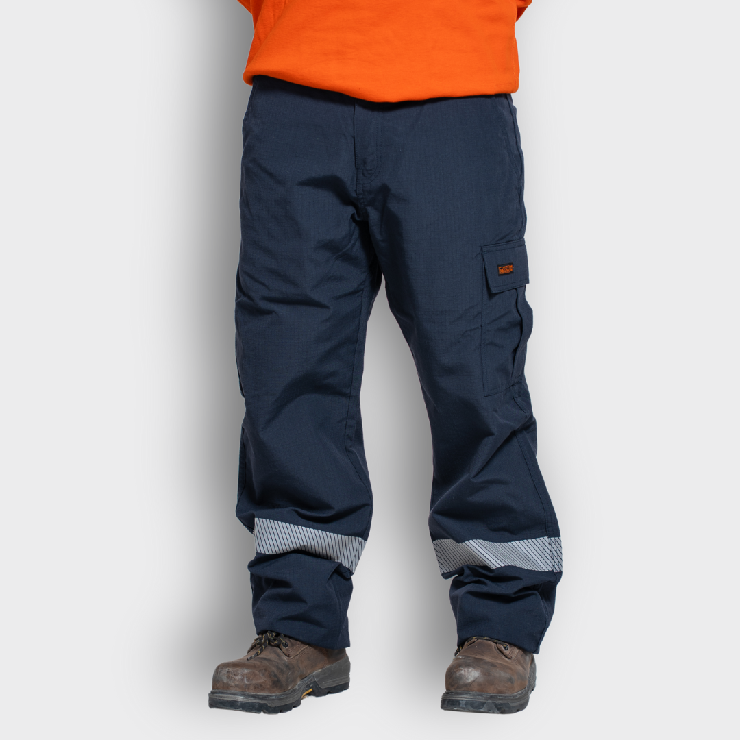MWG RIPGUARD Men's FR Utility Pant. Men's FR Pants are navy with silver reflective. Men's FR Pants are CAT 2 FR.