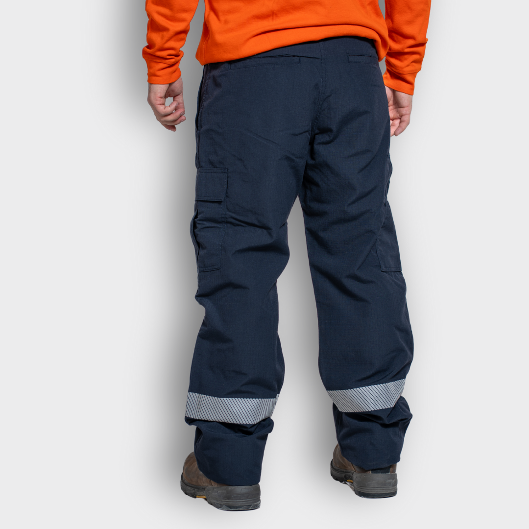 MWG RIPGUARD Men's FR Utility Pant. Men's FR Pants are navy with silver reflective. Men's FR Pants are CAT 2 FR.