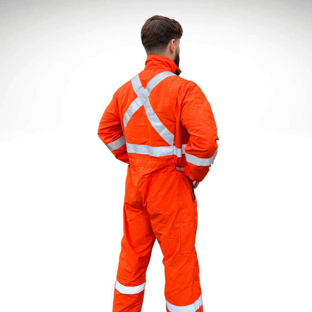 MWG RIPGUARD FR Coverall. FR Coverall is bright orange with silver reflective striping on torso, sleeves, and legs for high-visibility. FR Coveralls are lightweight and breathable. FR Coveralls are made with MWG RIPGUARD, an inherently flame-resistant ripstop fabric.