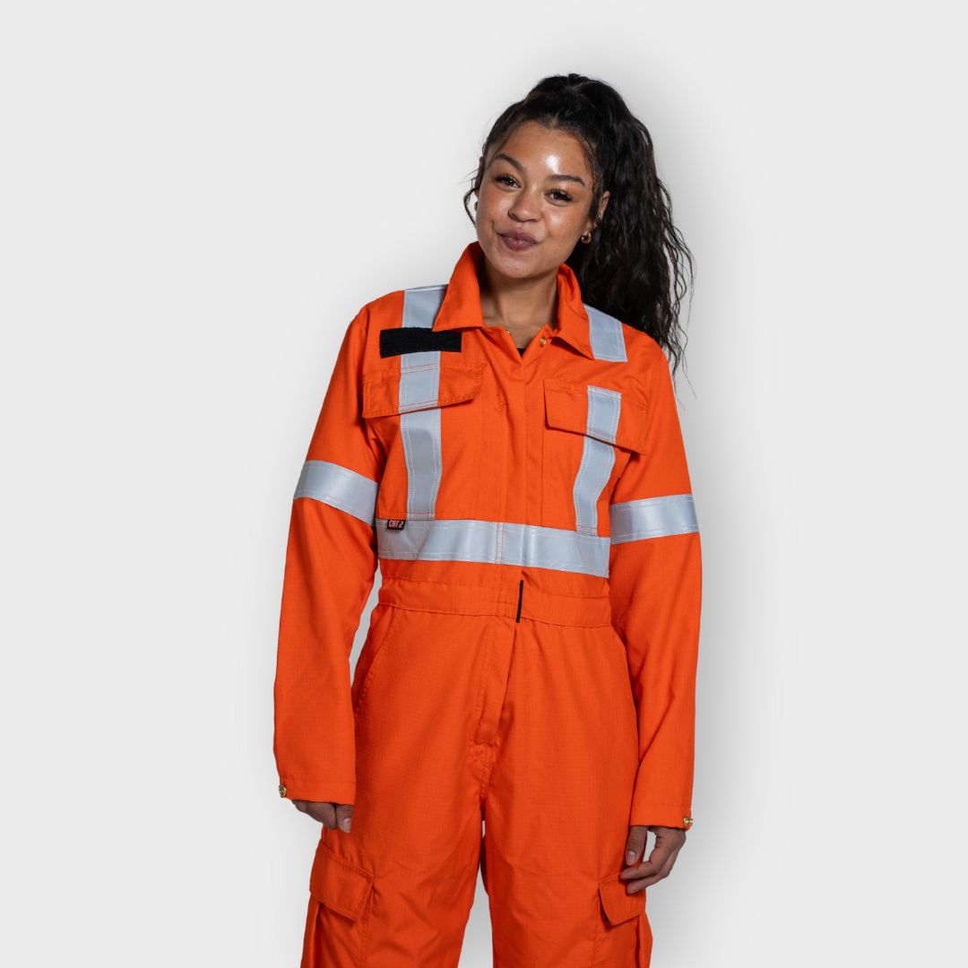 MWG RIPGUARD Women's FR Coverall. Women's FR Coverall is Class 3 hi-vis and CAT 2 FR.