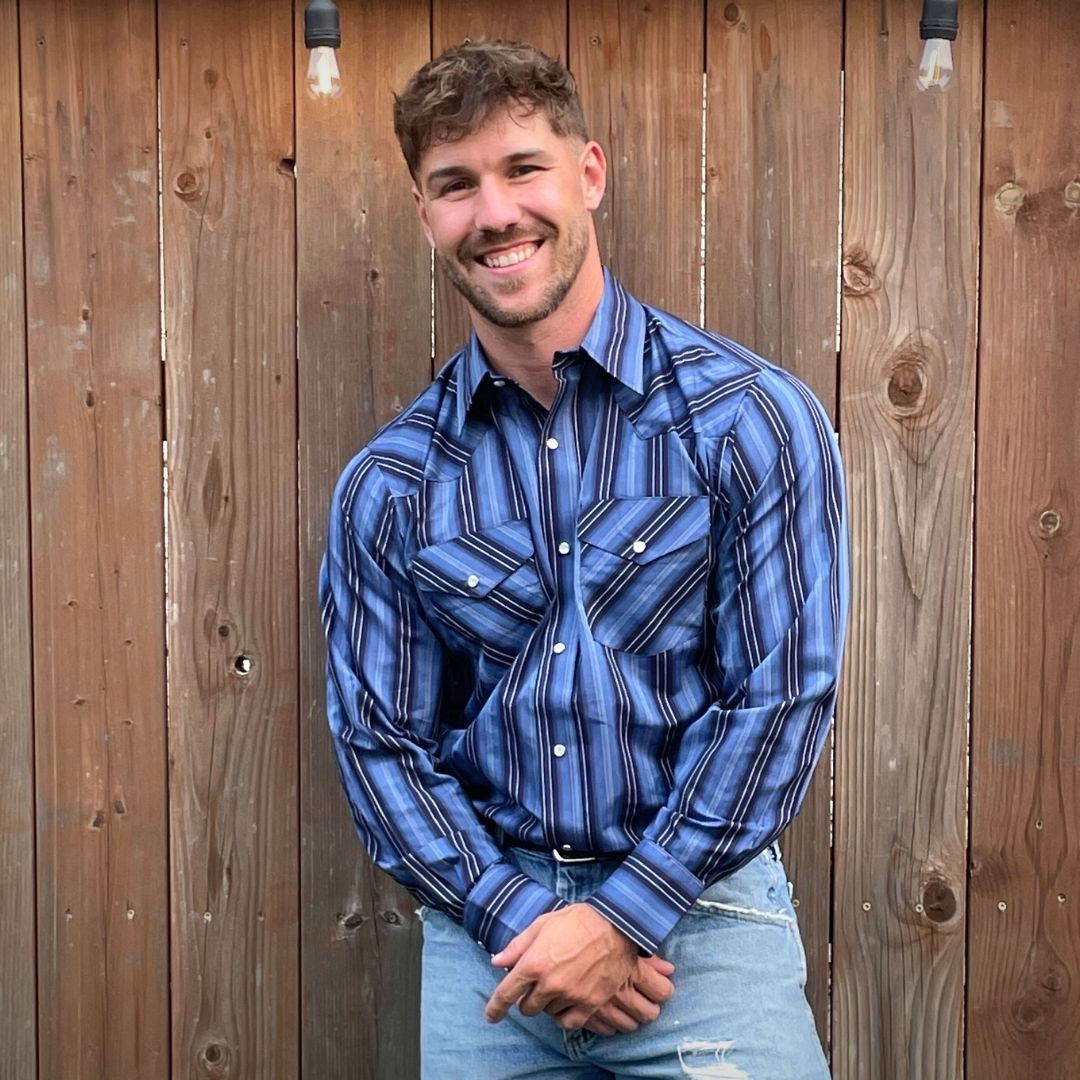 Men's Western Stripe Long-Sleeve (Blue) - I30D01-41