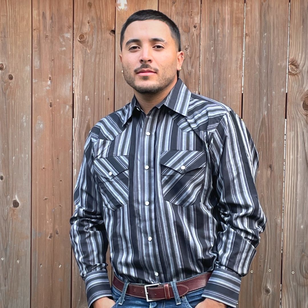 Men's Western Stripe Shirt (Black & Grey) - I30D01-62