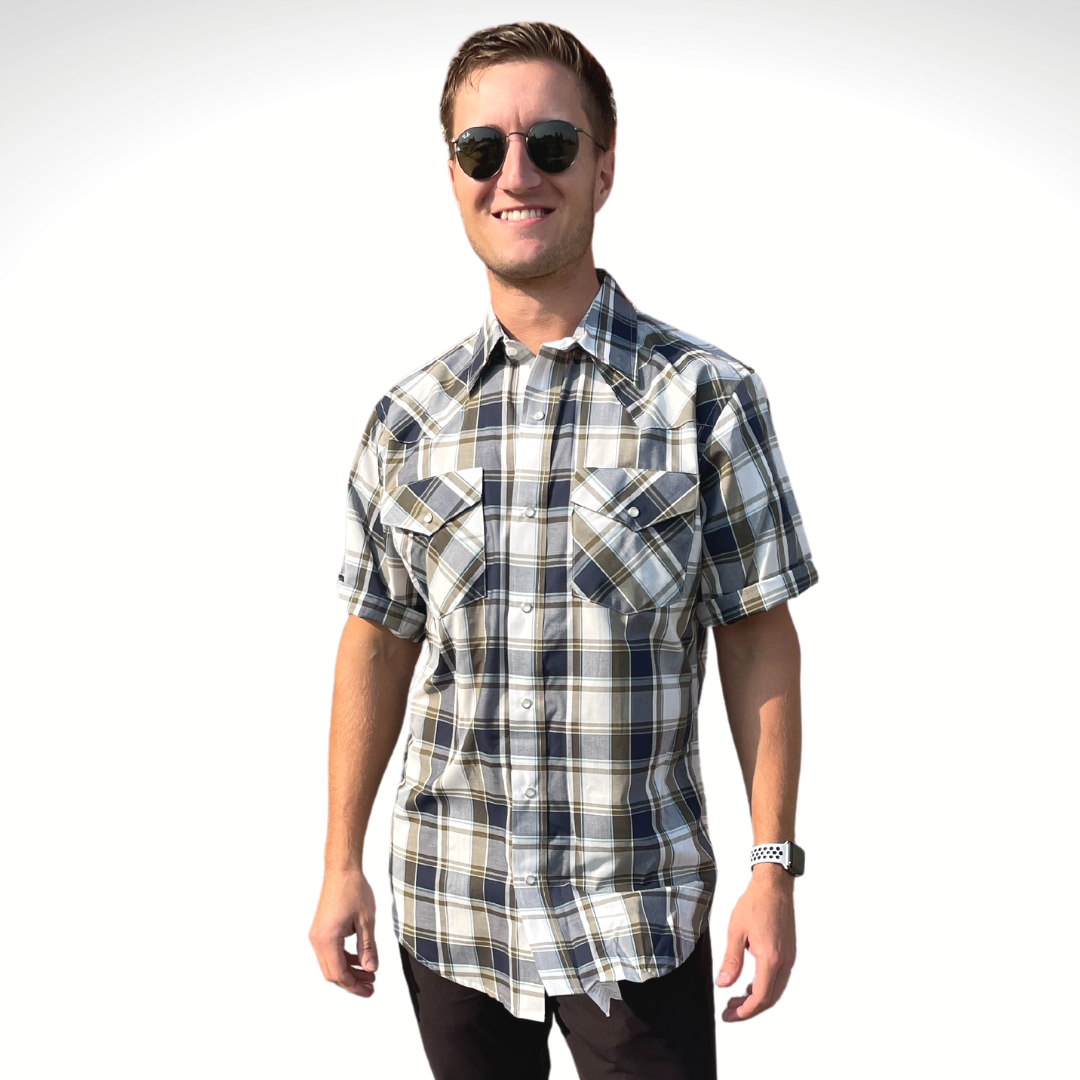 Mens plaid shirts short on sale sleeve