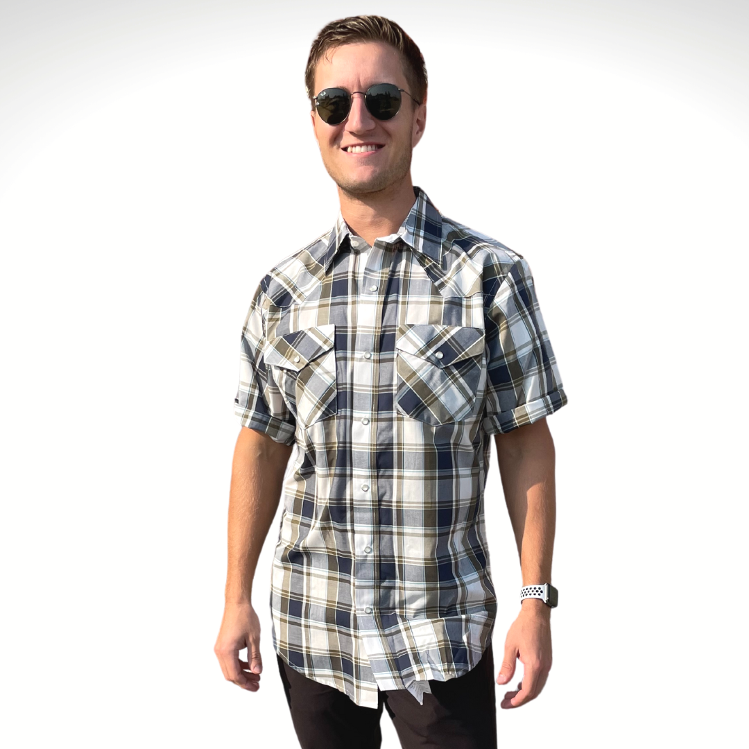 Mens plaid shirts short 2025 sleeve