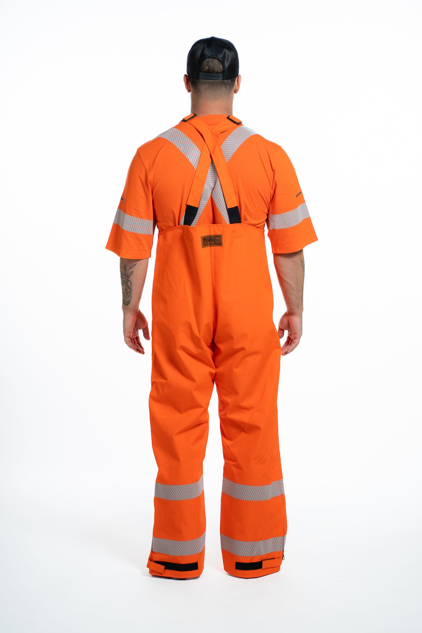 MWG STORMSHIELD Men's FR Rain Pants. FR Rain Pants are bright orange with silver reflective striping to meet hi-vis standards.