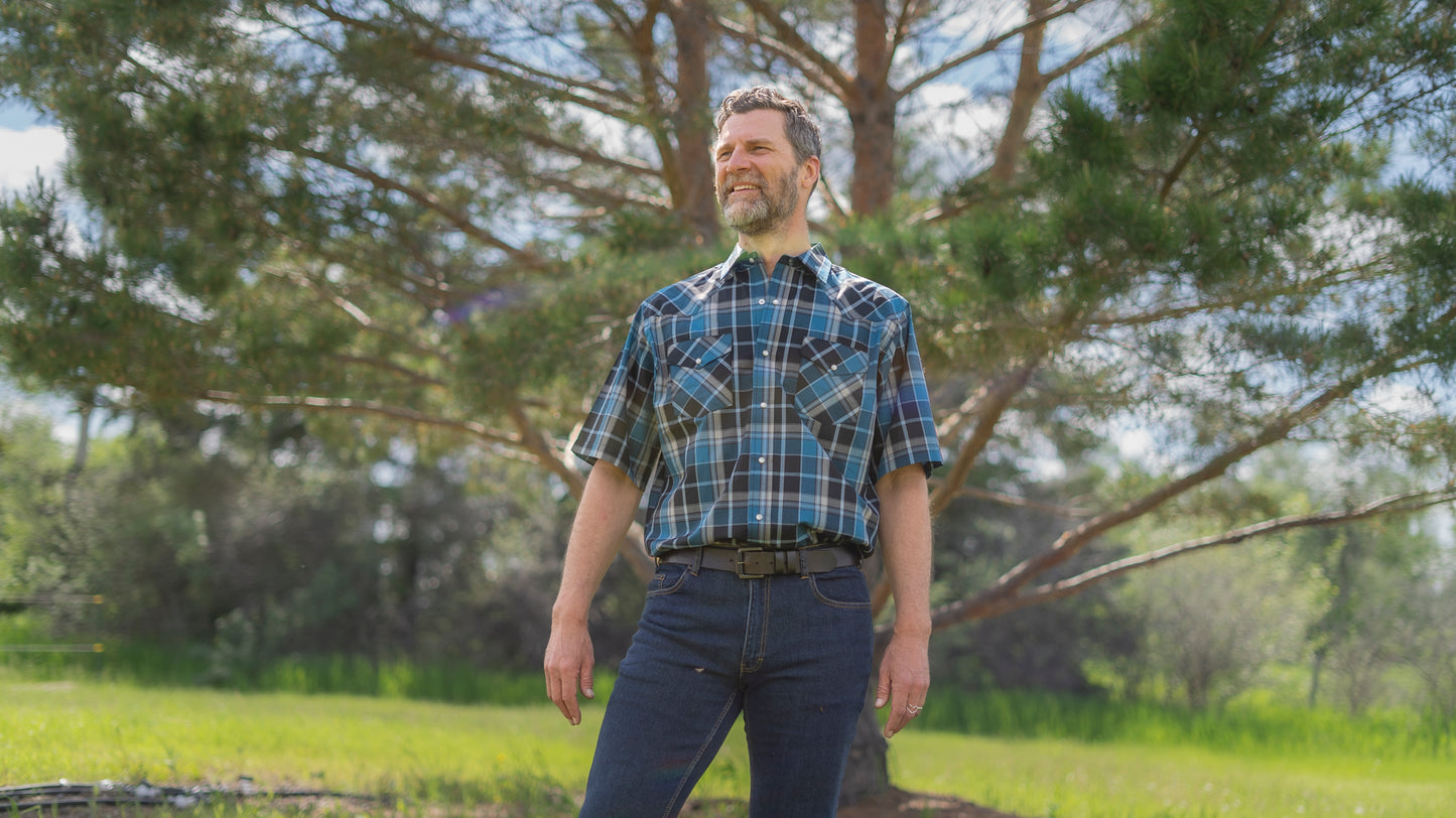 Men's Snap Plaid Shirt (Teal) - I30E00-39 - MWG Apparel