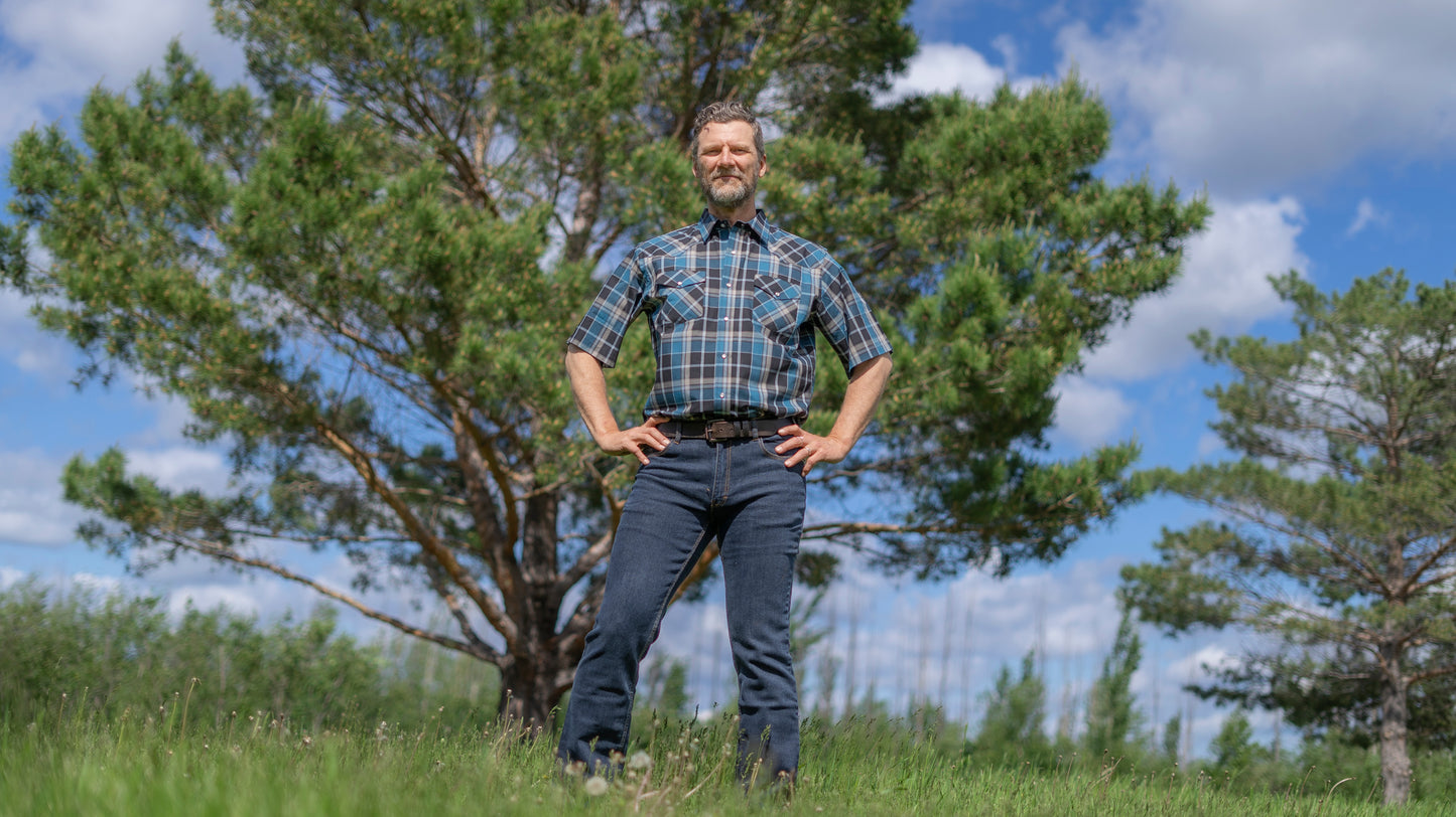 Men's Snap Plaid Shirt (Teal) - I30E00-39 - MWG Apparel