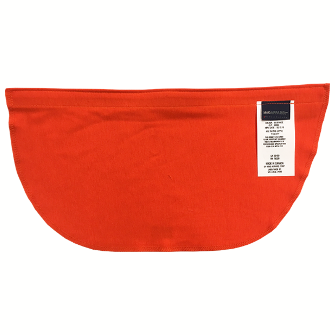 MWG EVOLUTION FR Neck Protector. FR Neck Protector is bright orange with black velcro. FR Neck Protector is designed to hang off the back of a hard hat to cover the back of neck.