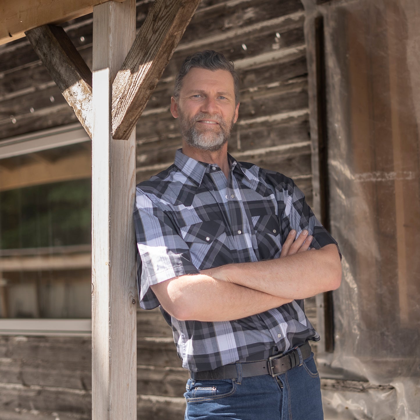 Men's Snap Plaid Shirt (Black Grey) - I30E00-62 - MWG Apparel