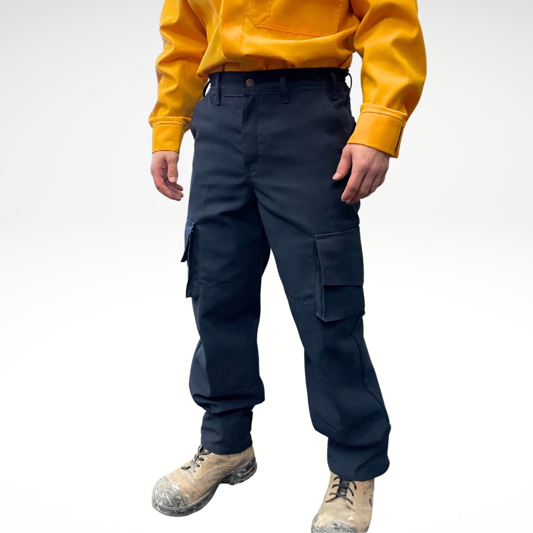 Men's FR Pants. FR Pants are dark navy with cargo pockets. FR Pants are built for wildland forest firefighting.