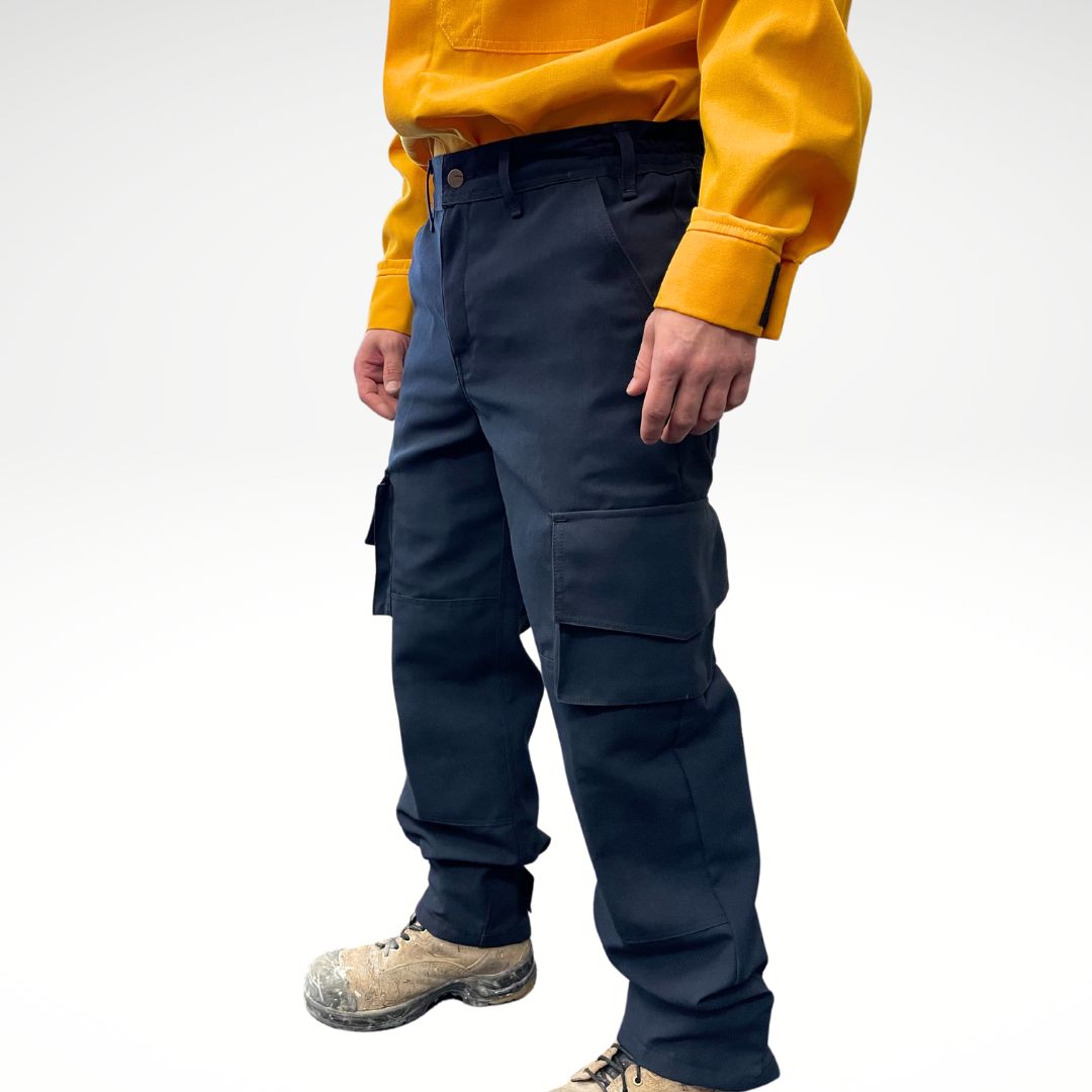 Men's FR Pants. FR Pants are dark navy with cargo pockets. FR Pants are built for wildland forest firefighting.