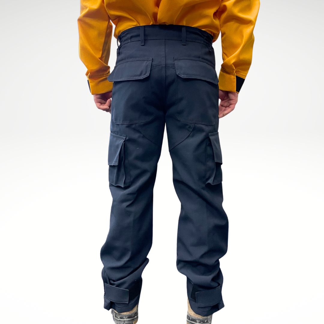 Men's FR Pants. FR Pants are dark navy with cargo pockets. FR Pants are built for wildland forest firefighting.