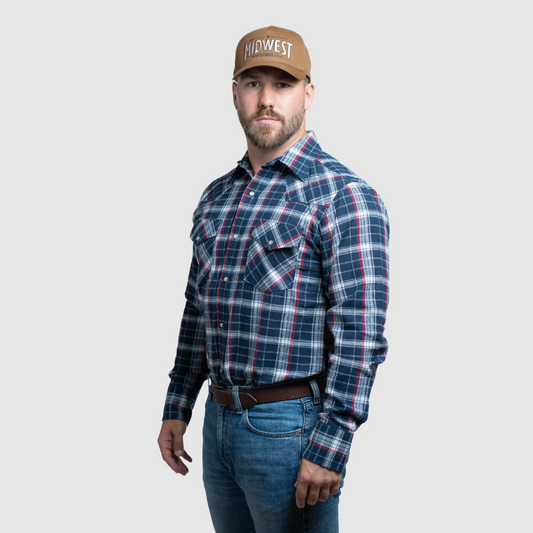 Men's Flannel Snap Shirt - I36V00-41 (Blue)