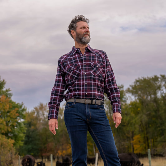 Men's Flannel Western Shirt - I36V00-06 (Wine)