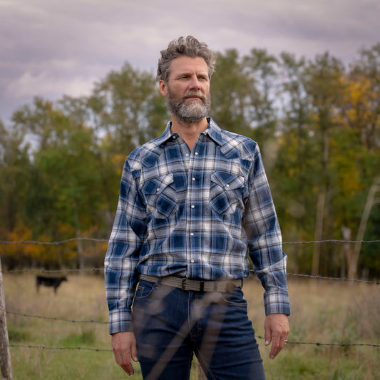 Men's Flannel Western Shirt - I36V00-51 (Dark Royal)