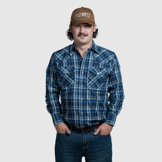 Men's Flannel Snap Shirt - I36V00-40 (Navy)
