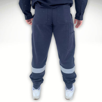 MWG PROFLEX Men's FR Jogger. Men's FR Joggers are navy blue with silver reflective. Men's FR Pants have a CAT 3 FR Rating.