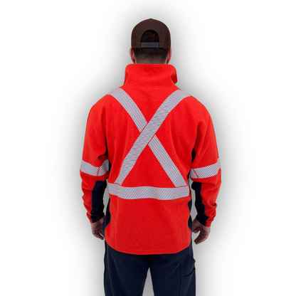 MWG PROFLEX Men's FR Quarter Zip. FR Quarter Zip is bright orange and made with inherently flame-resistant fabric.