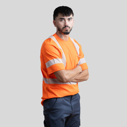 MWG EVOLUTION Men's FR T-Shirt. Men's FR T-Shirt is orange with silver reflective. Men's FR Shirt is CAT 2 FR.