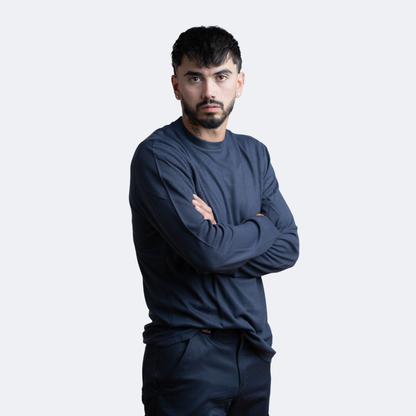 MWG TRANSMISSION Men's FR Base Layer Long-Sleeve. Men's FR Shirt is navy. Men's FR Shirt is CAT 2 FR.