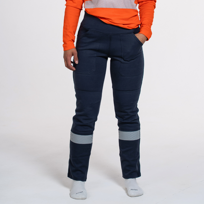 MWG PROFLEX Women's FR Utility Jogger. Women's FR Pant is navy with silver reflective striping. Women's FR Pant is CAT 3 FR.