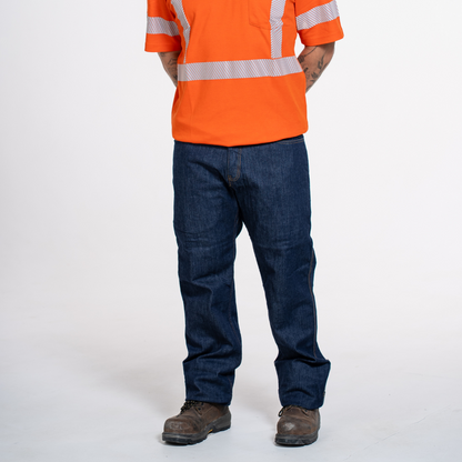 Men's FR Jean. Men's FR Jeans are navy denim and are CAT 2 FR.
