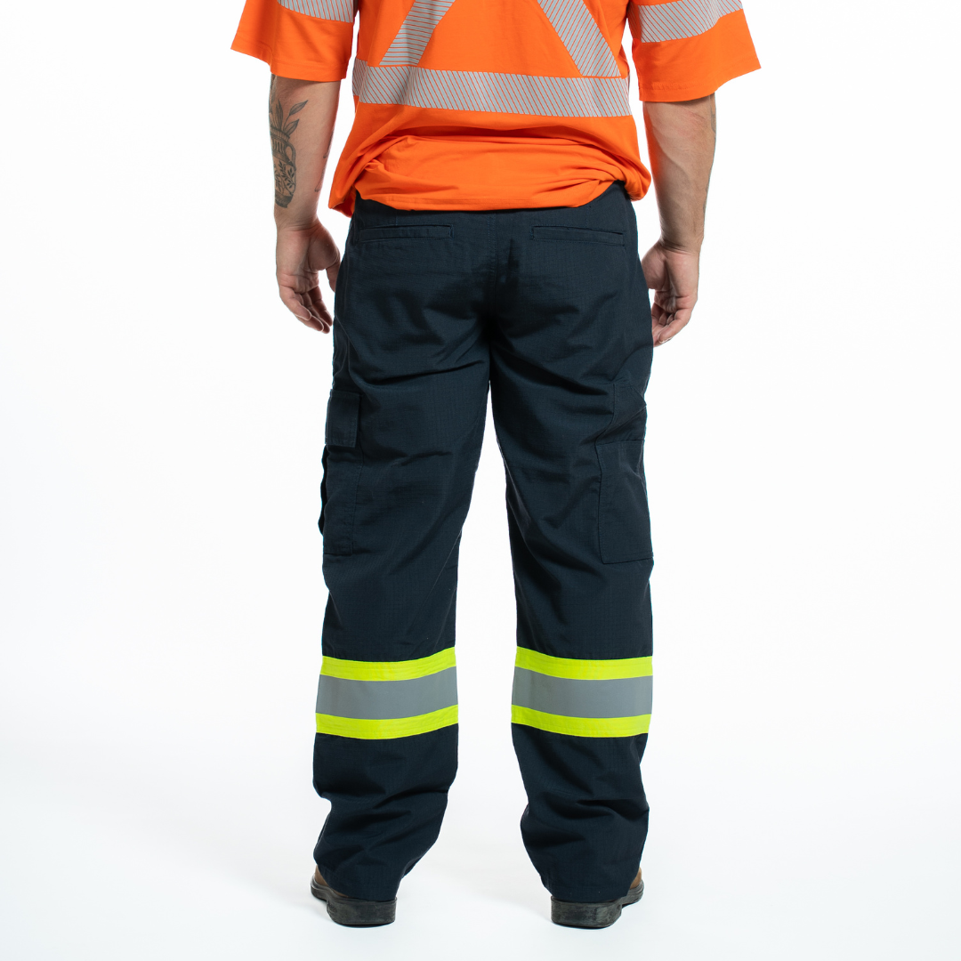 MWG RIPGUARD Men's FR Pant. FR Pant is navy with reflective on leg