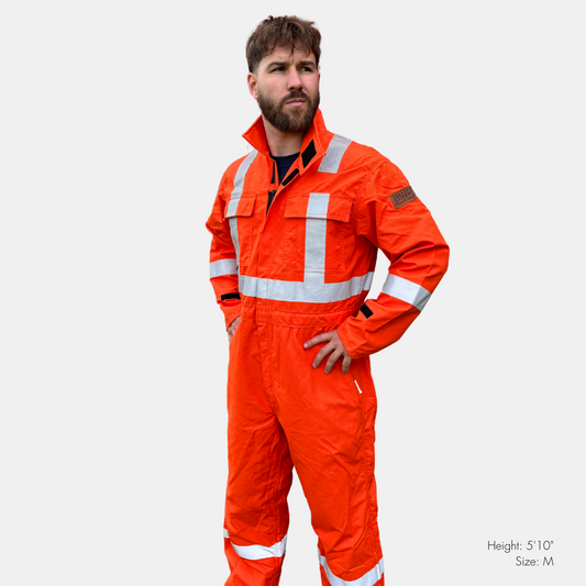 MWG RIPGUARD FR Coverall. FR Coverall is bright orange with silver reflective striping on torso, sleeves, and legs for high-visibility. FR Coveralls are lightweight and breathable. FR Coveralls are made with MWG RIPGUARD, an inherently flame-resistant ripstop fabric.