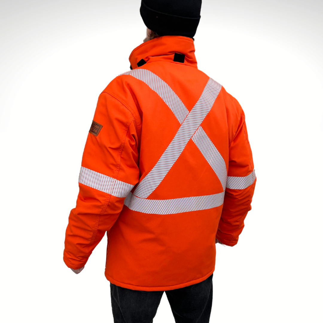 Men's FR Jacket. Inherent FR jacket. Bright orange with silver reflective striping. CAT 4 FR rating.