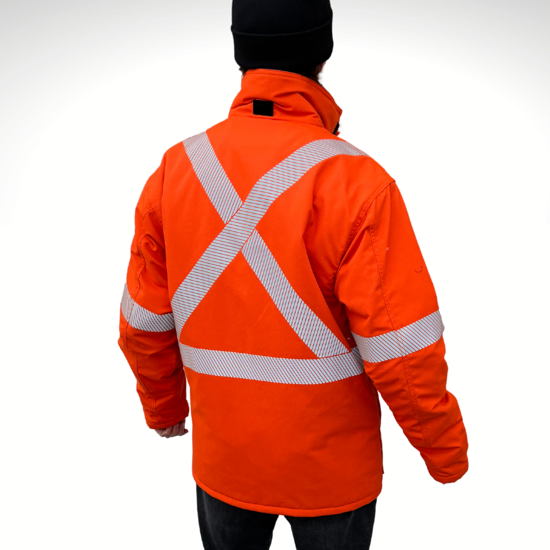 Men's FR Jacket. Inherent FR jacket. Bright orange with silver reflective striping. CAT 4 FR rating.