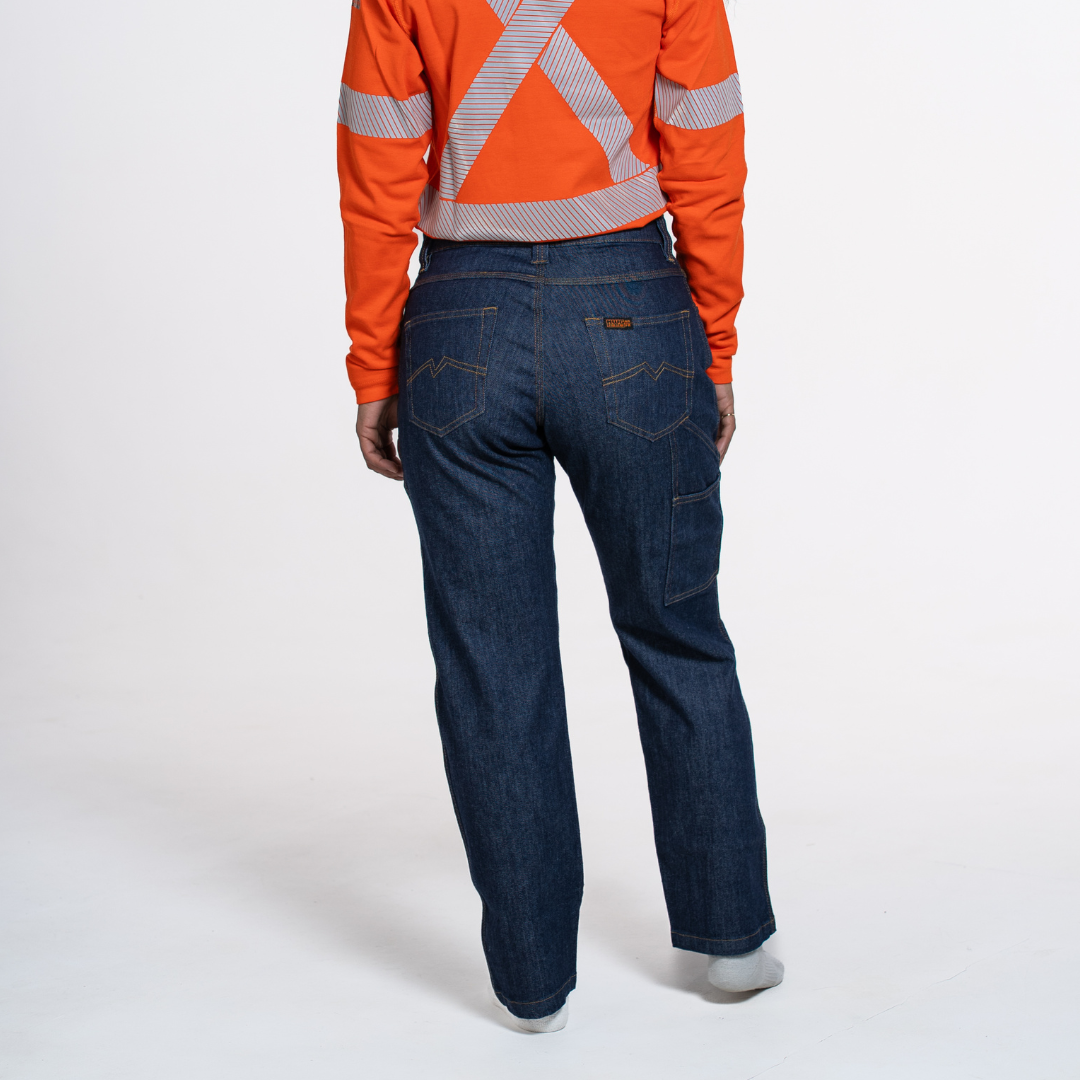 Women's FR Jeans. Women's FR Jeans are navy. Women's FR Jeans are CAT 2 FR.