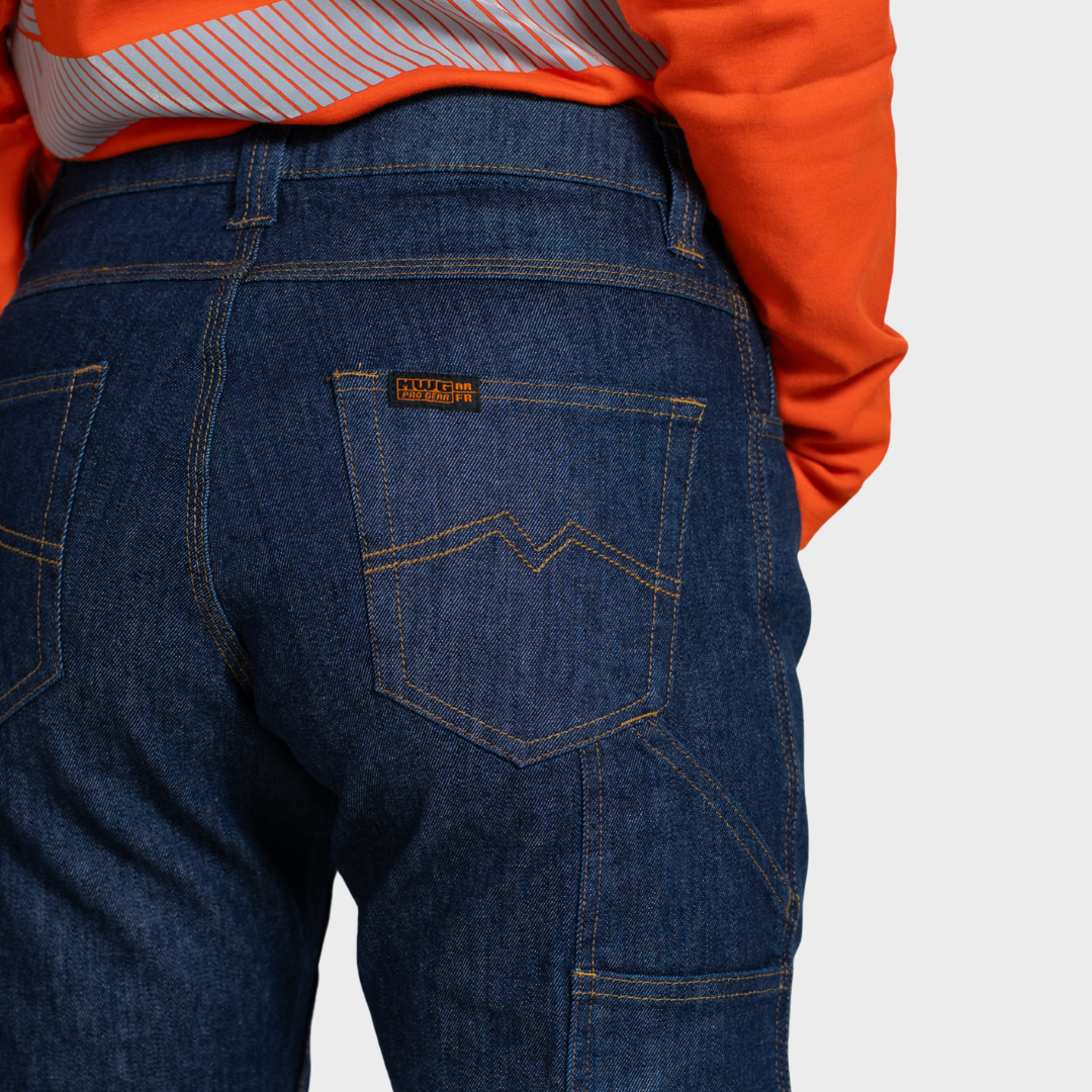 Women's FR Jeans. Women's FR Jeans are navy. Women's FR Jeans are CAT 2 FR.