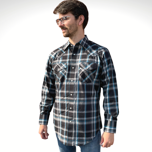 Men's Plaid Shirt (Black) - I30D02-01