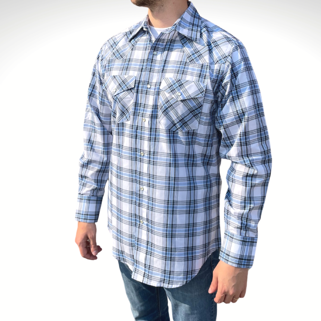 Men's Plaid Shirt (Powder Blue) - I30D02-43