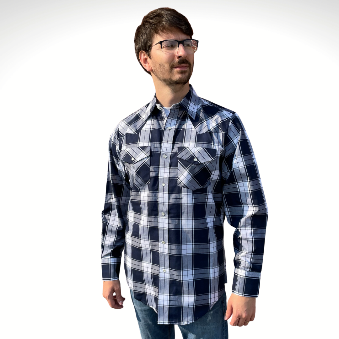 Men's Plaid Shirt (Ink Blue) - I30D02-64