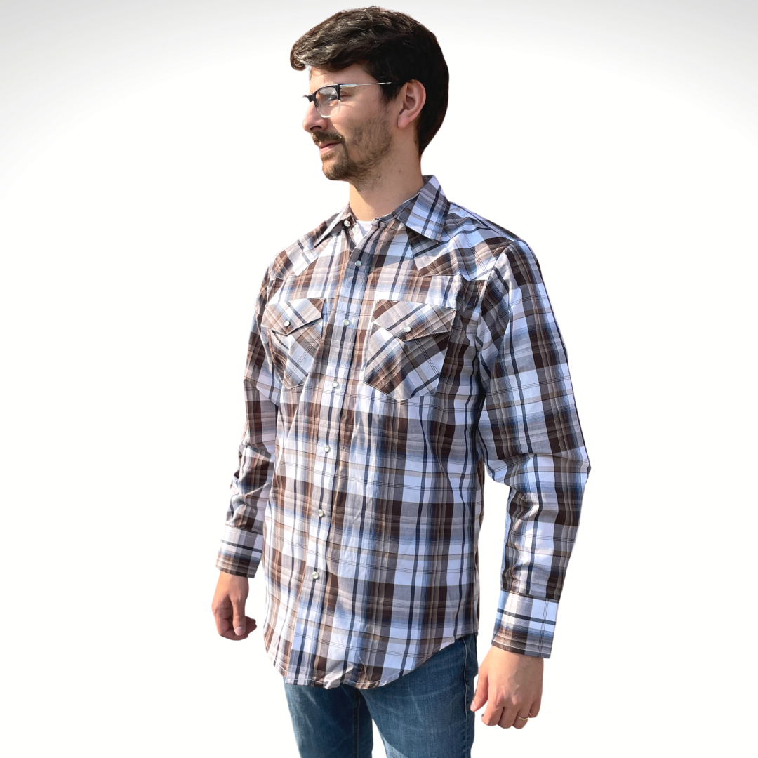 Men's Plaid Shirt (Taupe) - I30D02-79