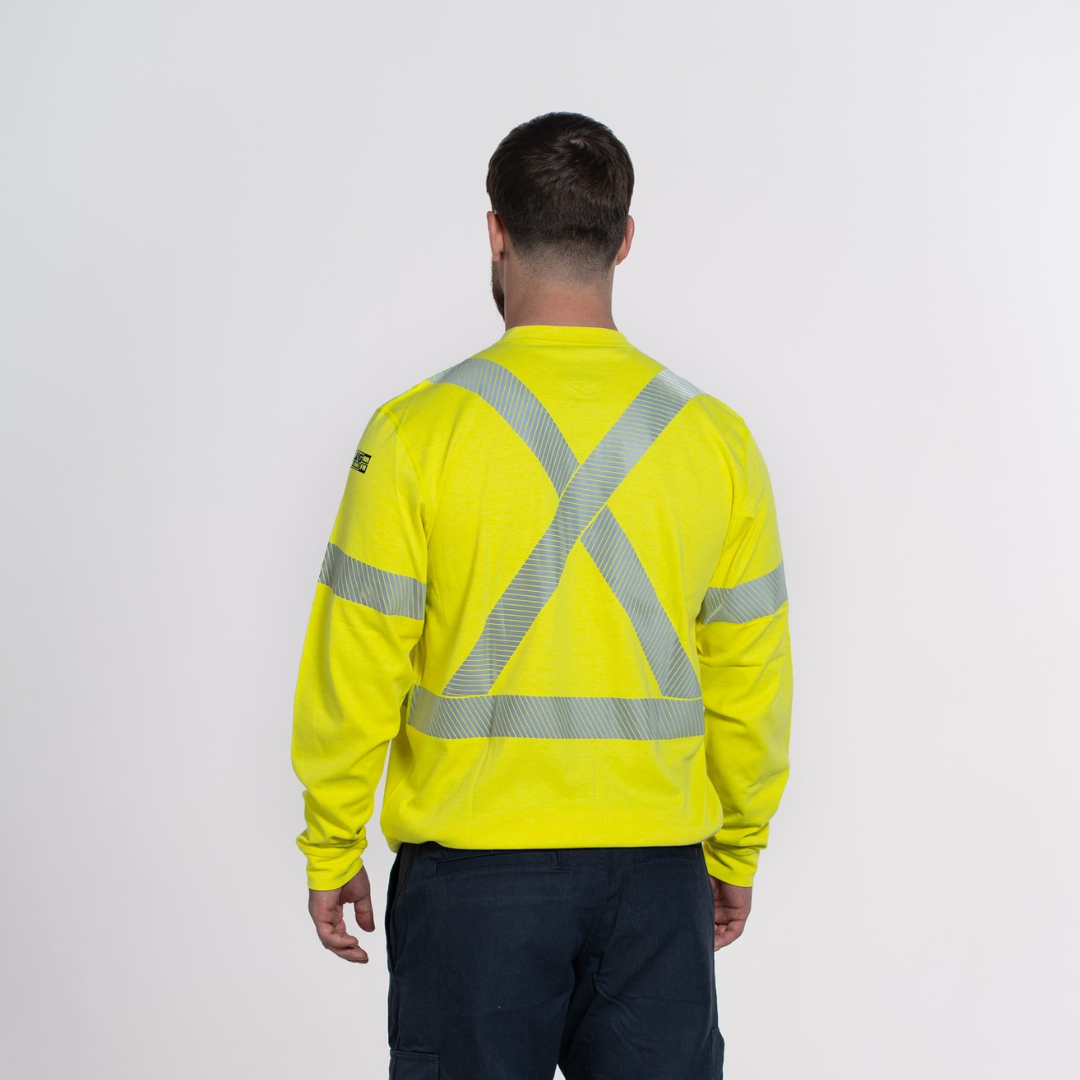 MWG EVOLUTION Men's FR Henley. Men's FR Shirt is bright yellow and CAT 2 FR.