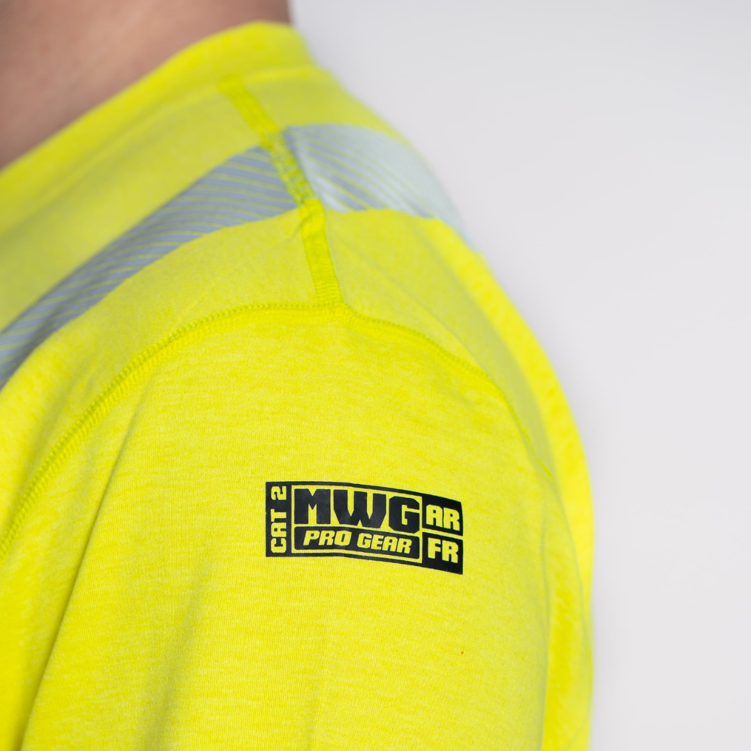 MWG EVOLUTION Men's FR Henley. Men's FR Shirt is bright yellow and CAT 2 FR.