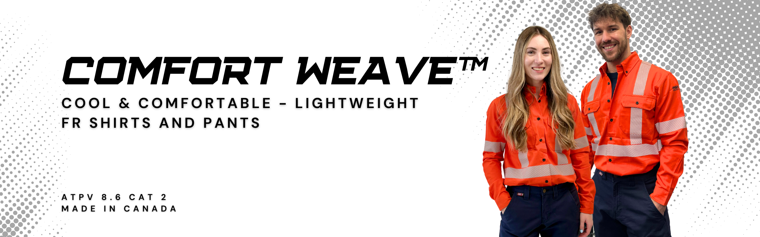 MWG COMFORT WEAVE Men's and women's lightweight FR shirts. Lightweight FR Shirts are bright orange with silver reflective striping. Inherently flame resistant.