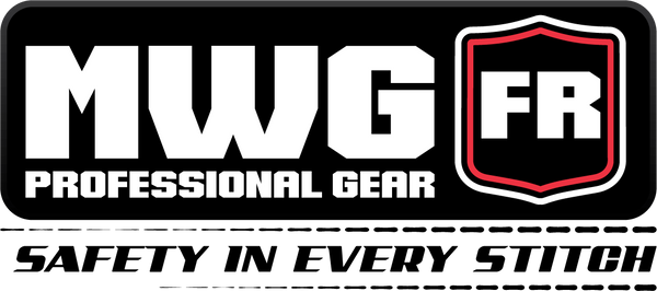 MWG FR PRO logo. Tagline reads "Safety in Every Stitch". MWG FR PRO is a premium brand of FR Clothing designed for use in electrical generation and transmission, mining, oil and gas, transportation, and more.