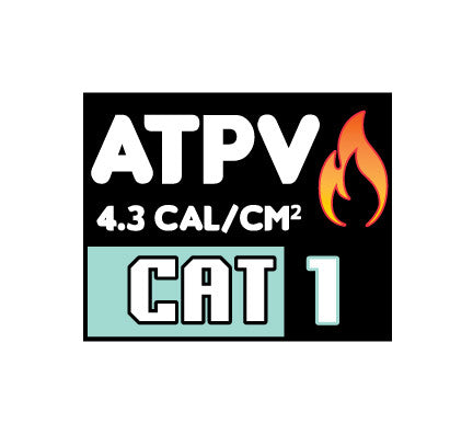 Symbol displaying 4.3 ATPV and CAT 1 rating for MWG FLEXSAFE. MWG FLEXSAFE is a high-performance flame-resistant (FR) fabric.
