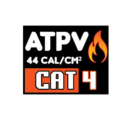 Symbol displaying ATPV of 44cal/cm2 and CAT 4 rating.